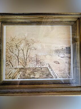 Framed Vintage Art Print – Pissarro “Le Louvre, Matin de Neige” (1902) – Ornate